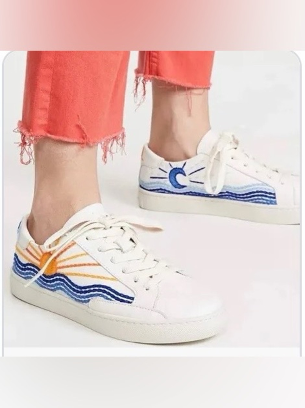 Soludos Sunrise Sunset embroidered leather sneakers, size 7.5